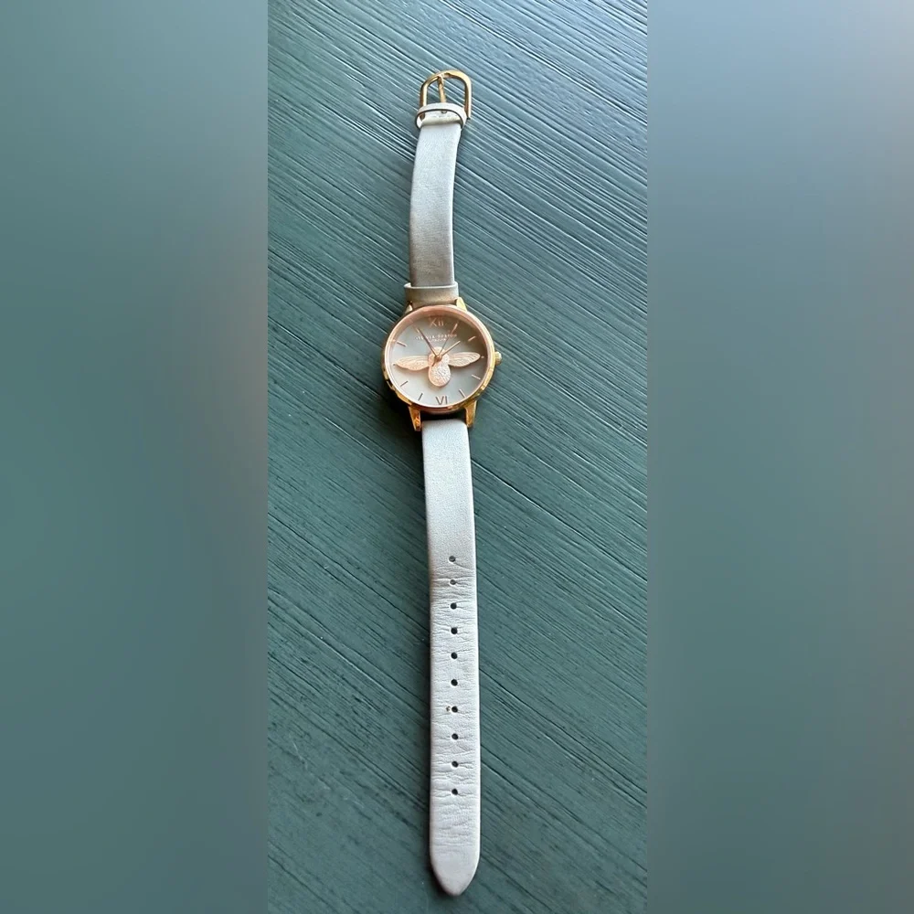Olivia Burton 3D bee watch rose gold taupe leather
